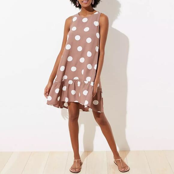 NEW LOFT Polka Dot Tie Back Swing Dress Size Medium Tall - Picture 1 of 11